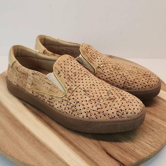 Johnston & Murphy Women's Cork Gold Metallic Slip On Loafer Shoes Size 8 - Picture 3 of 10